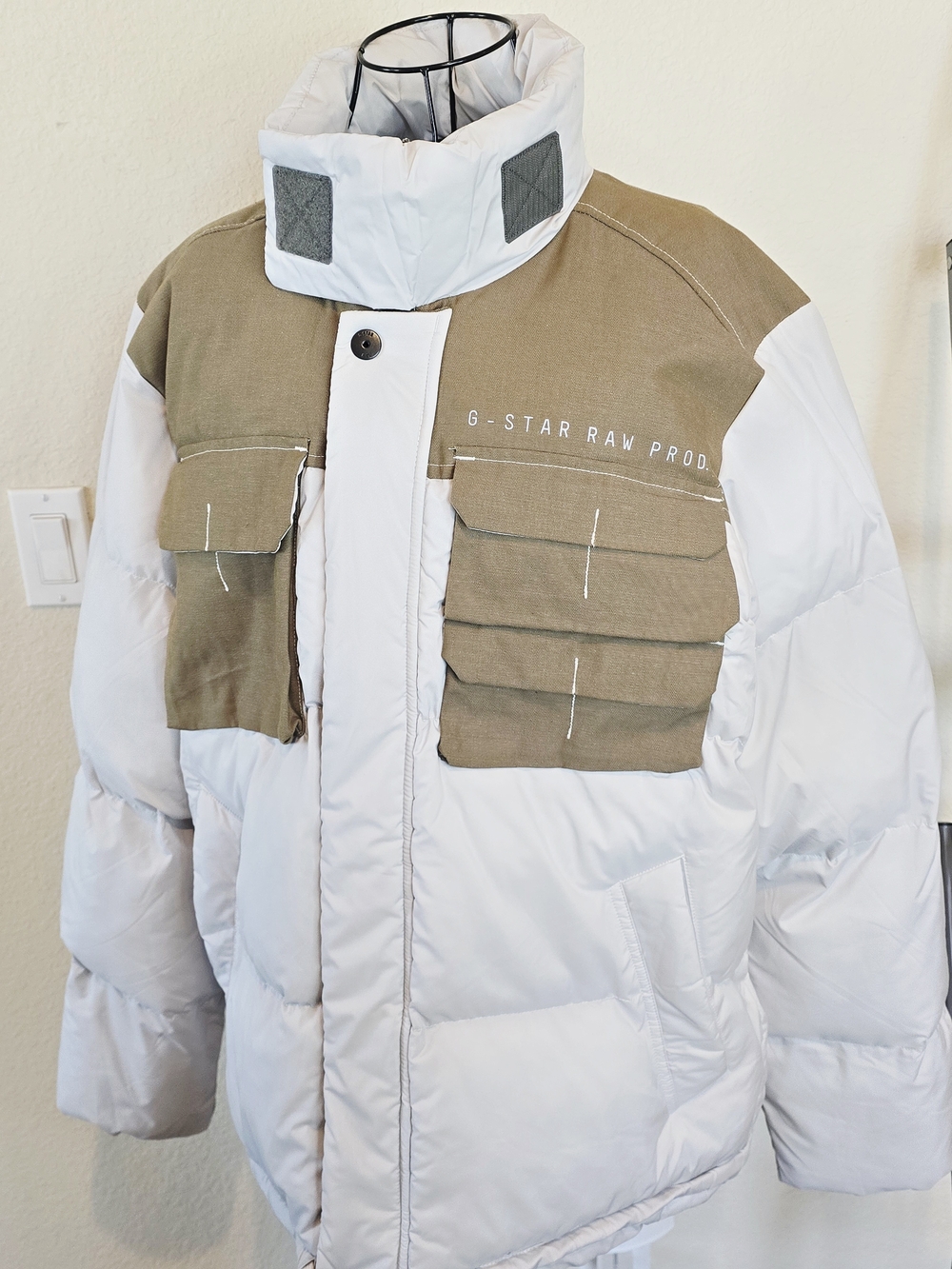 G-Star RAW White and Beige Puffer Jacket Sz L